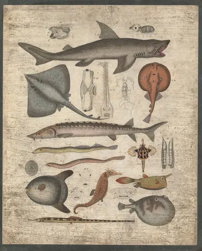 Rays, seahorses, pufferfish, and many more by B. Wienker, 1850 — digital art print download