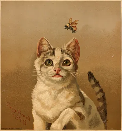 White cat with bee by Гарри Бирд, 1876 — digital art print download