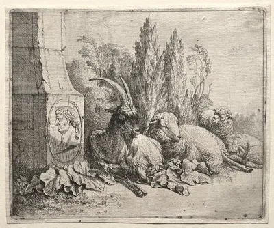 Bust at the Bottom of a Pyramid by Иоганн Генрих Роос, 1665 — digital art print download