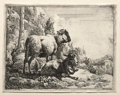 Goat with Bell by Иоганн Генрих Роос, 1665 — digital art print download