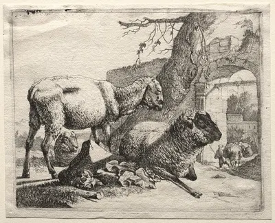 The Muleteer under the Gateway by Иоганн Генрих Роос, 1665 — digital art print download