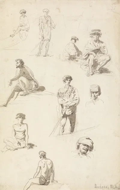 Sheet of Studies of Oriental Figures by Уильям Ходжес — digital art print download