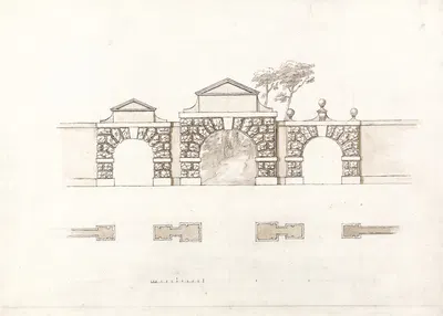 Entrance Screen at Stowe House, Buckinghamshire: Elevation and Plan by William Kent — digital art print download