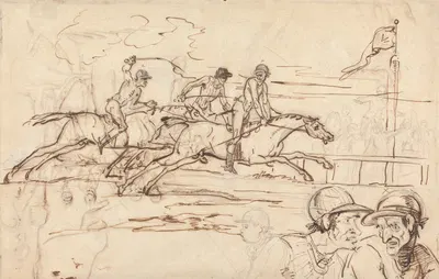 Three Racehorses Approaching the Winning Post by William Lock II — digital art print download