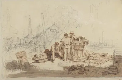 Study of Fishermen and Gear by Эдвард Дункан — digital art print download