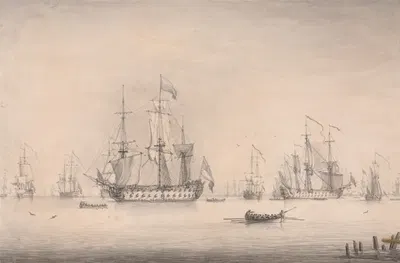 A Naval Squadron Lying at Spithead by Фрэнсис Суэйн — digital art print download