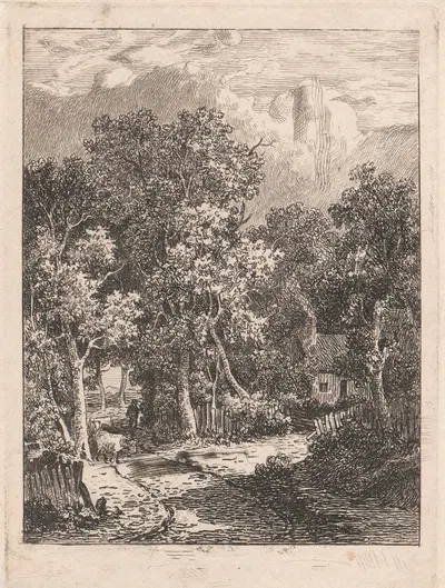 Trees and Cottage by Джеймс Старк, c.1822 — digital art print download