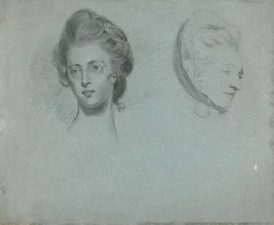 Studies of Two Women's Heads by Джон Рассел — digital art print download