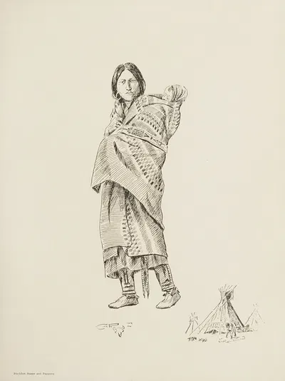 Blackfeet Squaw and Pappoose by Charles Marion Russell, 1900 — digital art print download