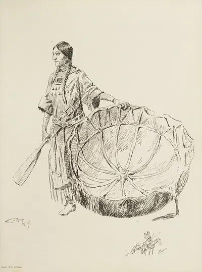 Squaw with Bullboat by Шарль Марион Рассел, 1900 — digital art print download