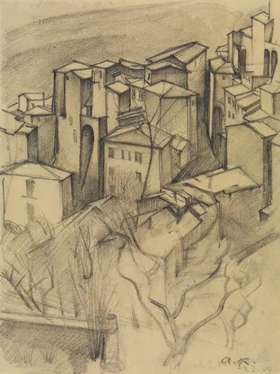 Häuser in Olevano, Hochformat (Olevano II) by Alexander Kanoldt, 1924 — digital art print download