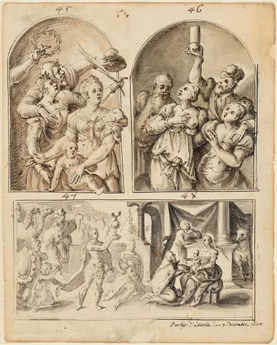 Zwei Figurengruppen in Nischen; Anbetung der Könige by Бартоломей Диттерлин — digital art print download