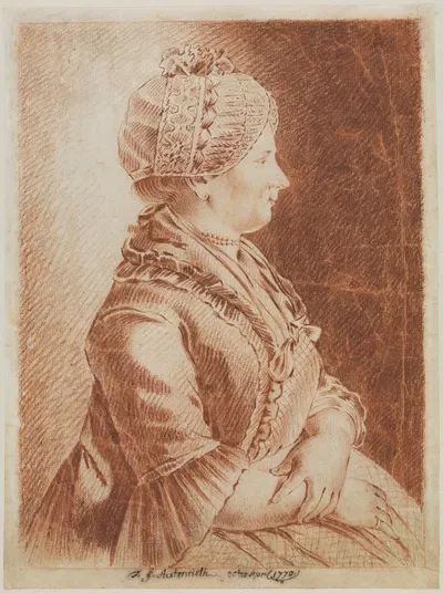 Bildnis einer sitzenden jungen Frau in halber Figur nach rechts by Carl Friedrich Autenrieth, 1770 — digital art print…