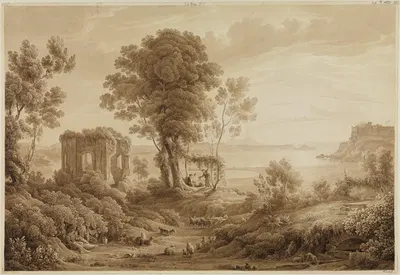 Blick auf den Vesuv und das Kastell von Bajae. by Carl Ludwig Frommel — digital art print download