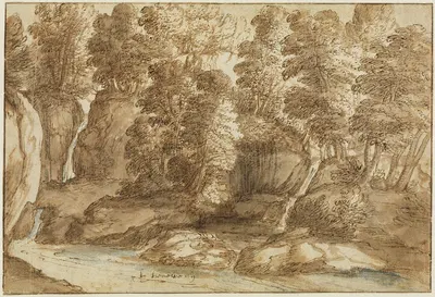 Waldlandschaft bei Tivoli by Cornelis van Poelenburg — digital art print download