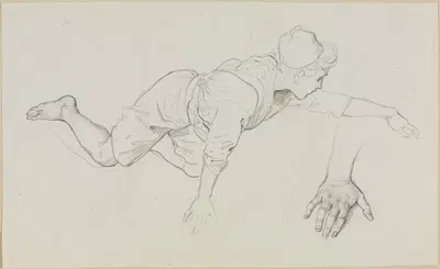 Studie eines knienden Knaben, nach rechts gewendet und eine Handstudie by Фридрих Мосбруггер, 1829-1830 — digital art print…