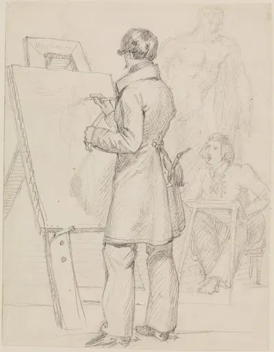 Zwei Maler, im Atelier zeichnend by Фридрих Мосбруггер, 1822-1823 — digital art print download
