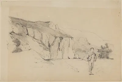 Landschaftsstudie; Blick auf Felsen und einen Jungen im Vordergrund by Иоганн Баптист Кирнер — digital art print download