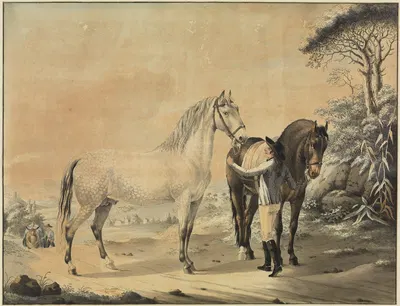 Stallknecht mit Schimmel und Rappen by Johann Georg Pforr — digital art print download