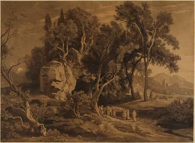 Abrahams Begräbnis in der Höhle im Hain Mamre (1. Mose 25, 9) by Иоганн Вильгельм Ширмер, 1855 — digital art print download