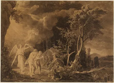 Die Austreibung aus dem Paradies (1. Mose 3, 23-24) by Иоганн Вильгельм Ширмер, 1855 — digital art print download