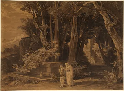 Die Austreibung der Hagar mit Ismael (1. Mose 21, 14) by Иоганн Вильгельм Ширмер, 1855 — digital art print download