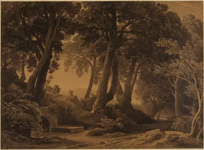 Die Begegnung von Isaak und Rebekka (1. Mose 24, 62-63) by Иоганн Вильгельм Ширмер, 1855 — digital art print download