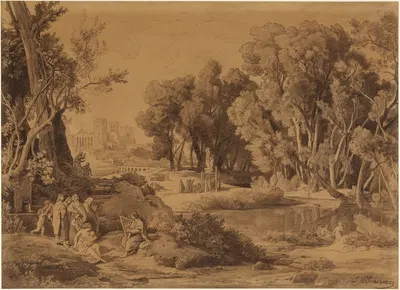 Die Erfindung der Künste im Stamme Kains (1. Mose 4, 20-22) by Иоганн Вильгельм Ширмер, 1855 — digital art print download
