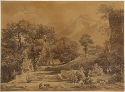 Die erste Predigt im Stamme Seth vor Hirten im Gebirge (1. Mose 4, 26) by Иоганн Вильгельм Ширмер, 1855 — digital art print…