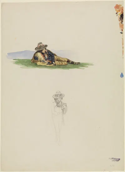 Studie nach einem ruhenden und einem flötenden italienischen Hirten by Иоганн Вильгельм Ширмер, 1839-1840 — digital art…