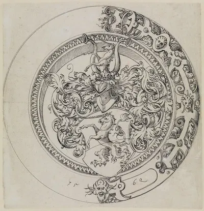 Riss für Rundscheibe mit nicht identifiziertem Wappen by Йост Амман, 1562 — digital art print download