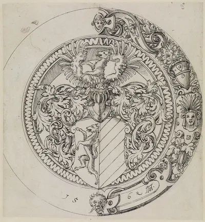 Riss für Rundscheibe mit nicht identifziertem Wappen by Йост Амман, 1562 — digital art print download