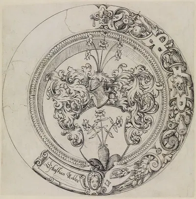 Riss für Rundscheibe mit Wappen Sebastian Kobler by Йост Амман, 1562 — digital art print download