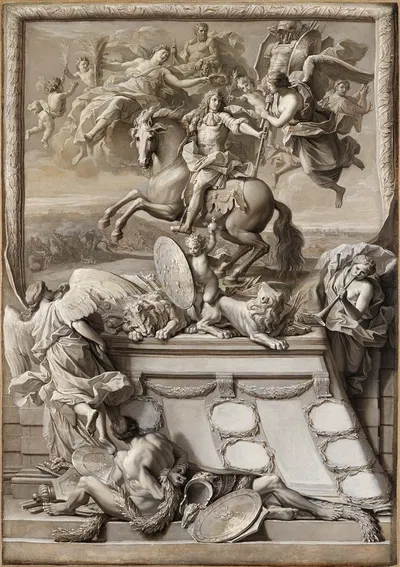 Vorlage für ein Thesenblatt mit der Verherrlichung des Herzogs Philipp von Orléans by Noël Coypel — digital art print…