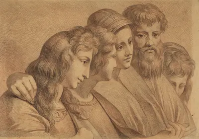 Die fünf Köpfe der links neben Platon stehenden Schülergruppe by Philipp Jakob Becker — digital art print download