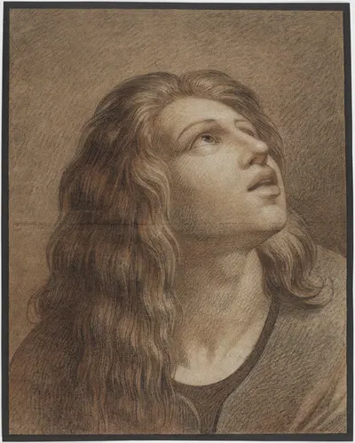 Kopf des nach rechts aufblickenden knienden Jünglings in der Gruppe um Archimedes rechts vorn by Philipp Jakob Becker —…