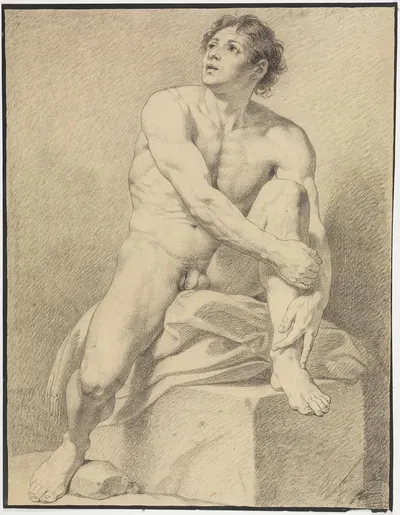 Sitzender, das linke Bein hochgestellt und mit beiden Händen umfaßt by Philipp Jakob Becker — digital art print download