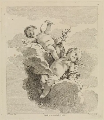 Zwei Putten mit Lorbeerkranz by Pierre-Alexandre Aveline — digital art print download