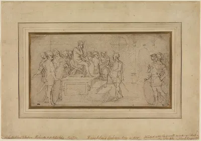 Der römische Gesandte Popilius Lenas vor dem Syrerkönig Antiochos Epiphanes by Sebald Beham — digital art print download