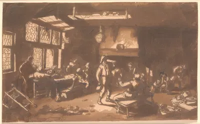 A tavern room with numerous guests by Адриан ван Остаде — digital art print download