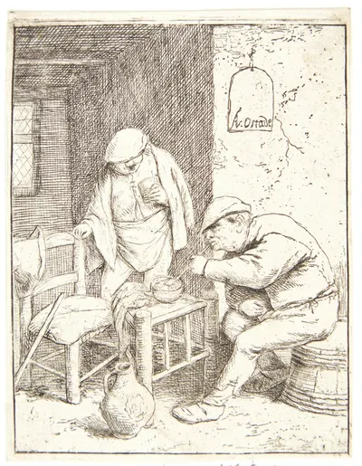 Three farmers smoking and drinking in a tavern by Adriaen van Ostade, 1682 — digital art print download