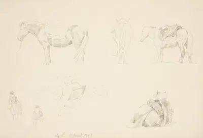 Studieblad med heste by Agnes Lunn, 1902 — digital art print download