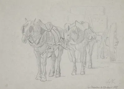 Vogn forspændt to heste by Agnes Lunn, 1881 — digital art print download