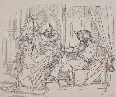 En konge taber sceptret af forfærdelse Forarbejde til Uglspil-billederne by Андреас Флинч, 1840 — digital art print download