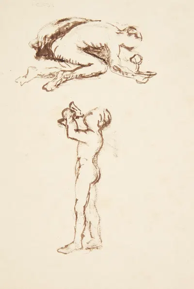 Studieblad med knælende mand og stående dreng by Anne Marie Carl Nielsen — digital art print download