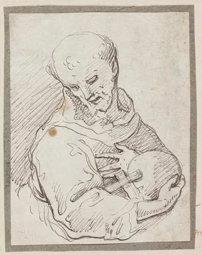 Saint Francis of Assisi with cross and skull by Annibale Carracci — digital art print download