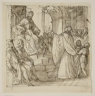 En ambassadør for Barbarigo-familien modtages i audiens af en konge Studie til en fresco i Villa Barbarigo, Noventa…