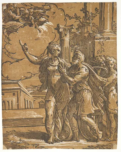 Augustus og den tiburtinske sibylle by Antonio da Trento, 1500-1550 — digital art print download