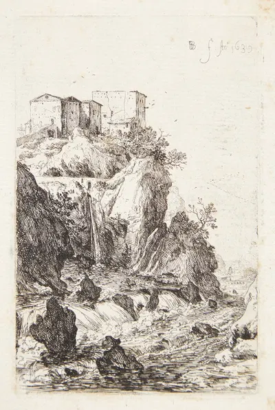 Vandfald nær Ponte della Trave by Бартоломейс Бринберг, 1639 — digital art print download