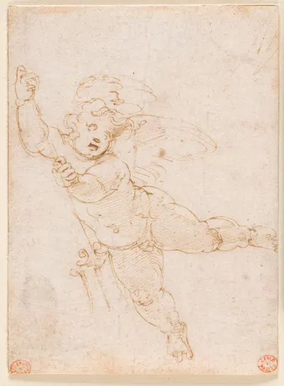 Vinget putto med trefork by Battista Franco — digital art print download